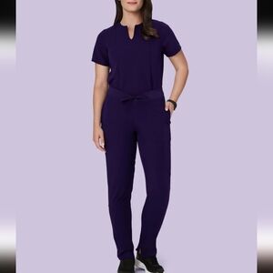 Mandala scrub medical uniform set notch collar top 5 pockets,slim fit pants L.